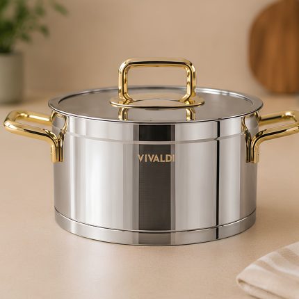 سرویس قابلمه استیل طلایی 8 پارچه rosso برند Vivaldi